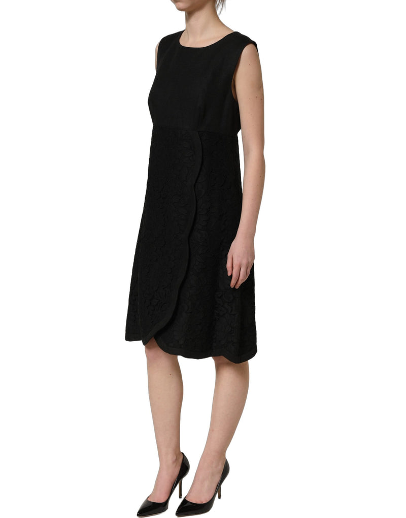 Robe droite noire sans manches en dentelle florale Dolce & Gabbana
