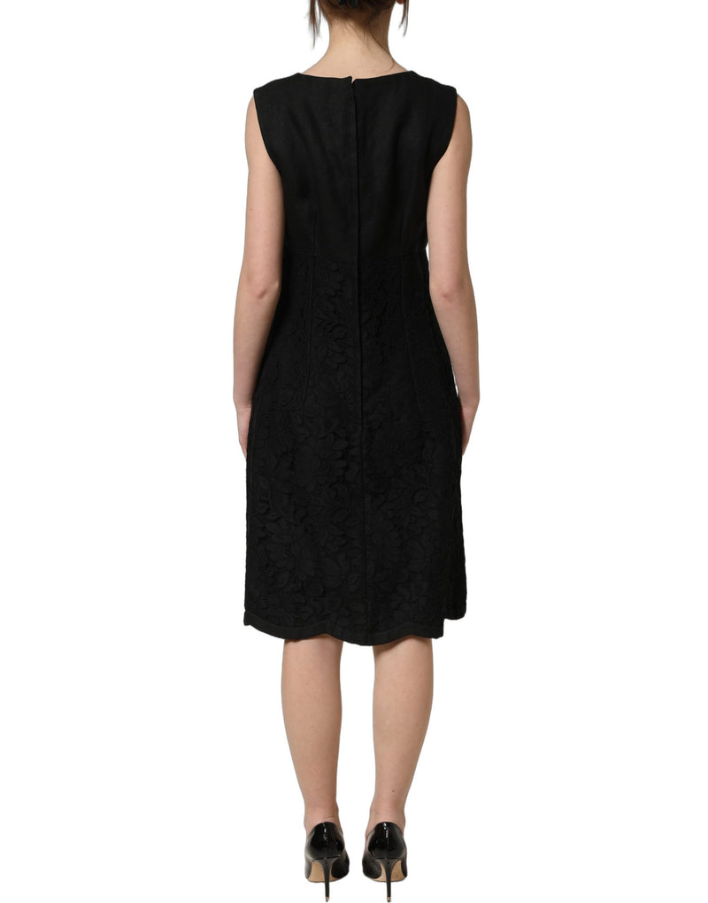 Robe droite noire sans manches en dentelle florale Dolce & Gabbana