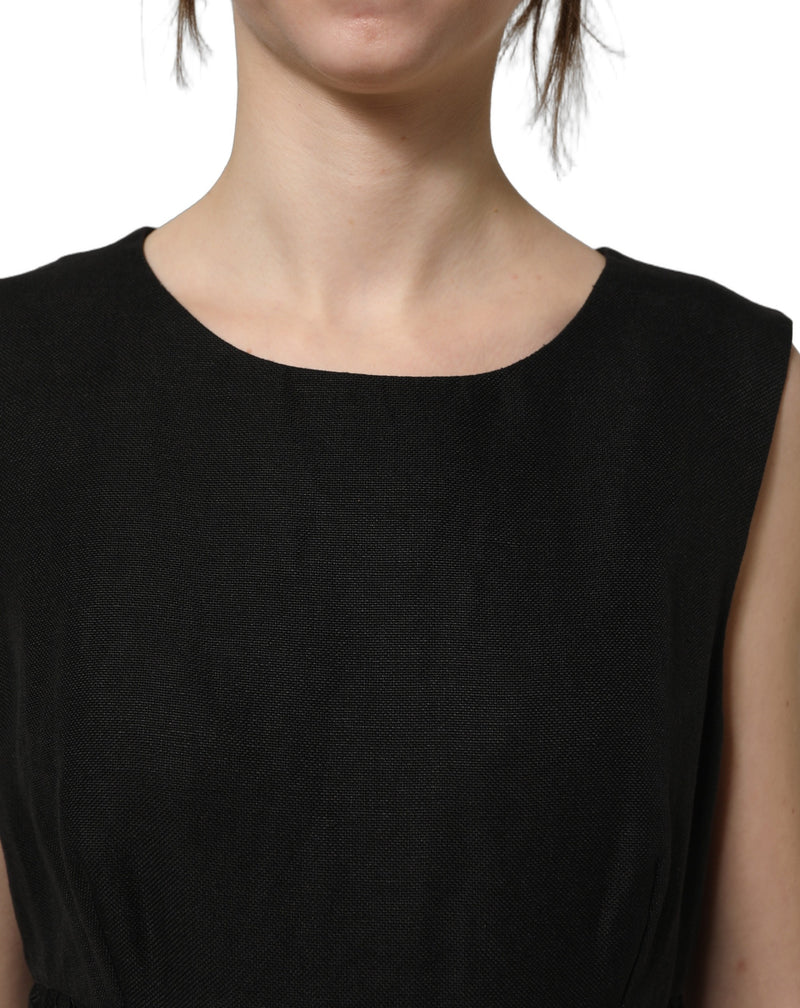 Robe droite noire sans manches en dentelle florale Dolce & Gabbana
