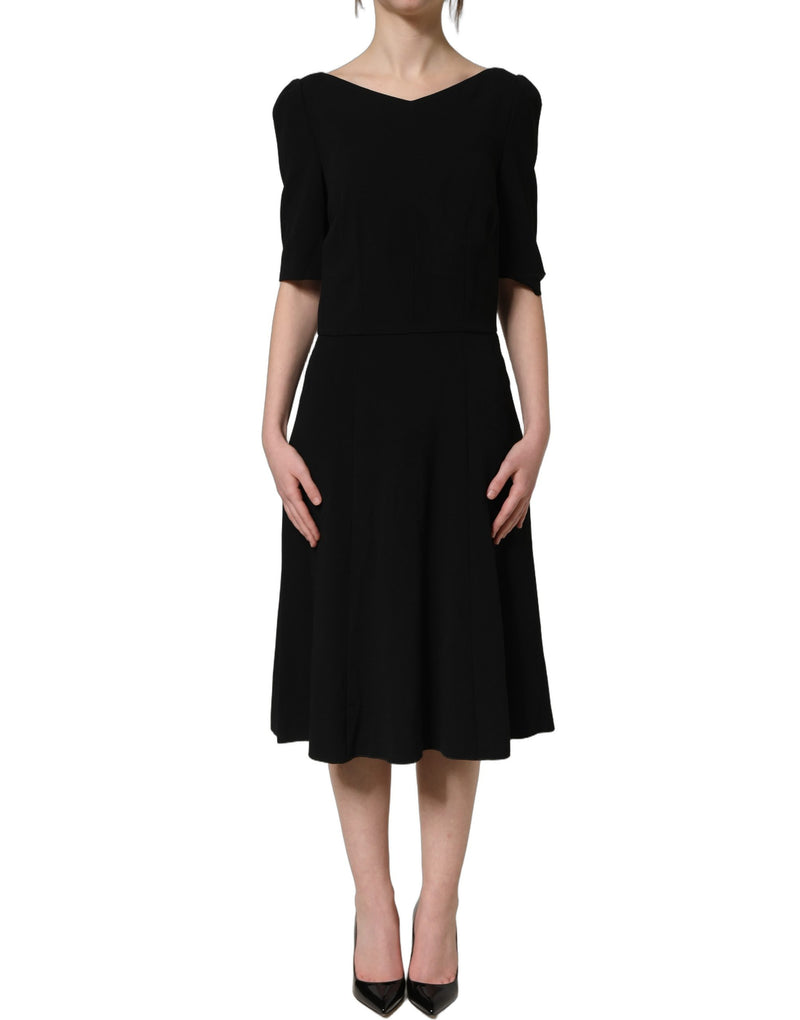 Vestido midi línea A de viscosa negra de manga corta de Dolce & Gabbana