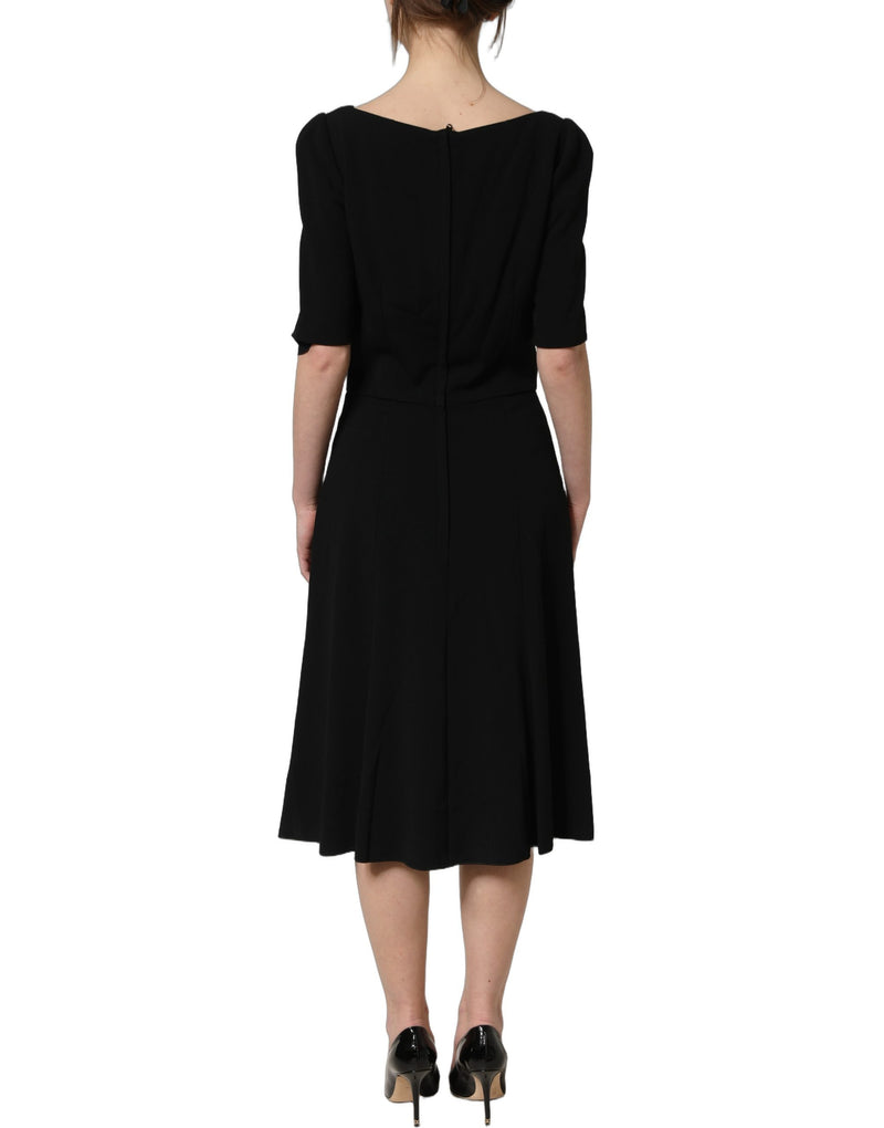 Vestido midi línea A de viscosa negra de manga corta de Dolce & Gabbana
