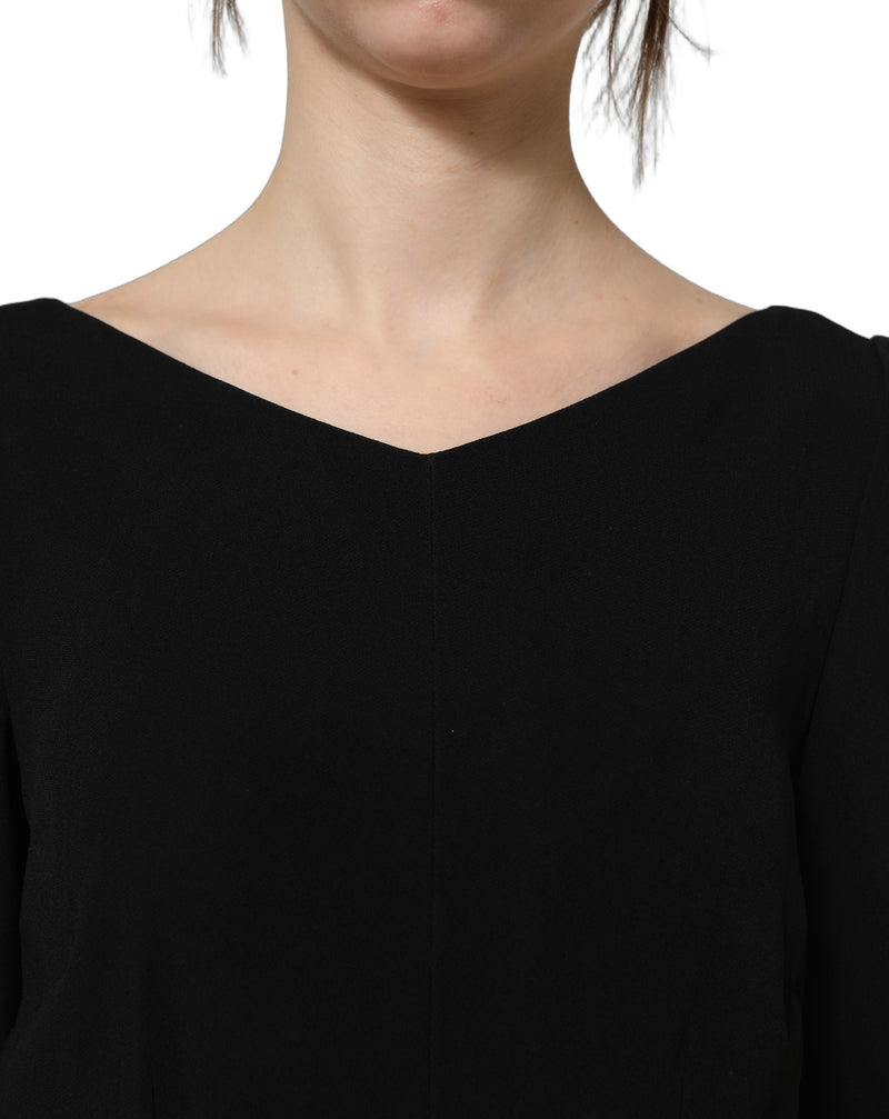 Vestido midi línea A de viscosa negra de manga corta de Dolce & Gabbana