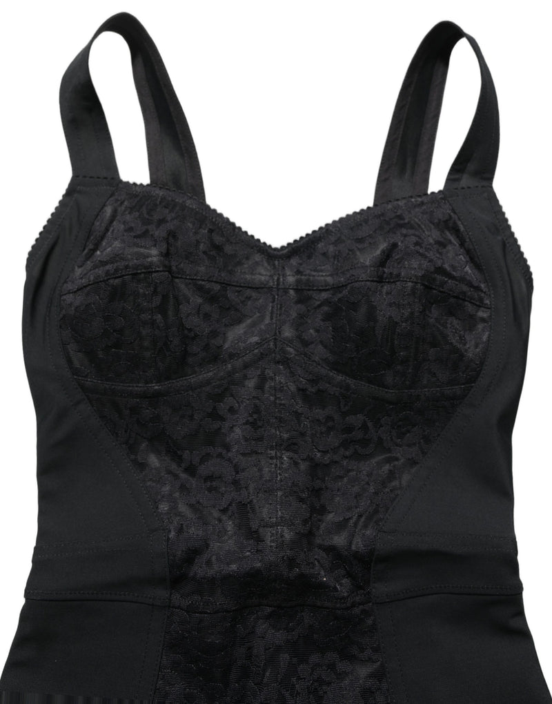 Body justo de renda floral preta tipo corpete Dolce & Gabbana