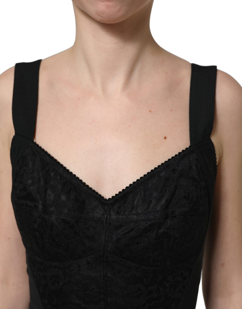 Body justo de renda floral preta tipo corpete Dolce & Gabbana