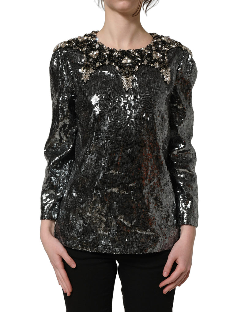 Haut blouse Dolce & Gabbana gris métallisé orné de sequins