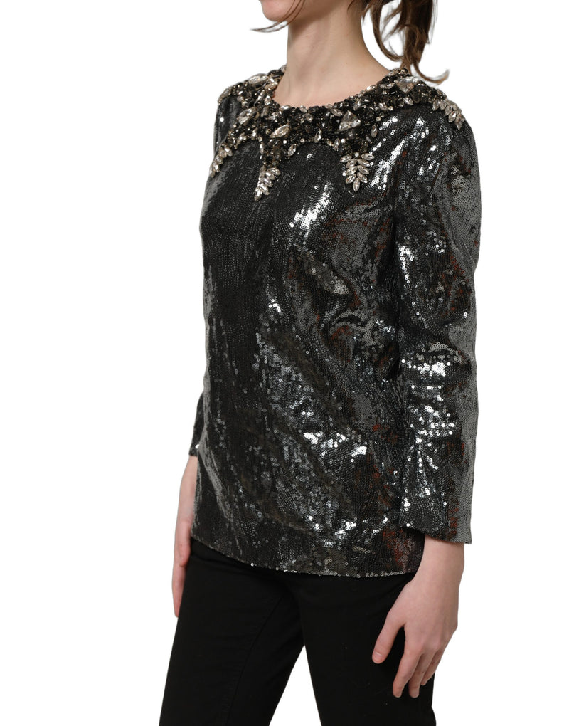 Haut blouse Dolce & Gabbana gris métallisé orné de sequins