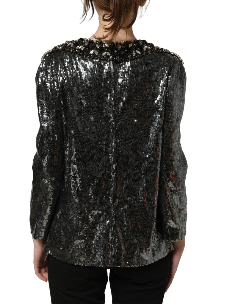 Haut blouse Dolce & Gabbana gris métallisé orné de sequins