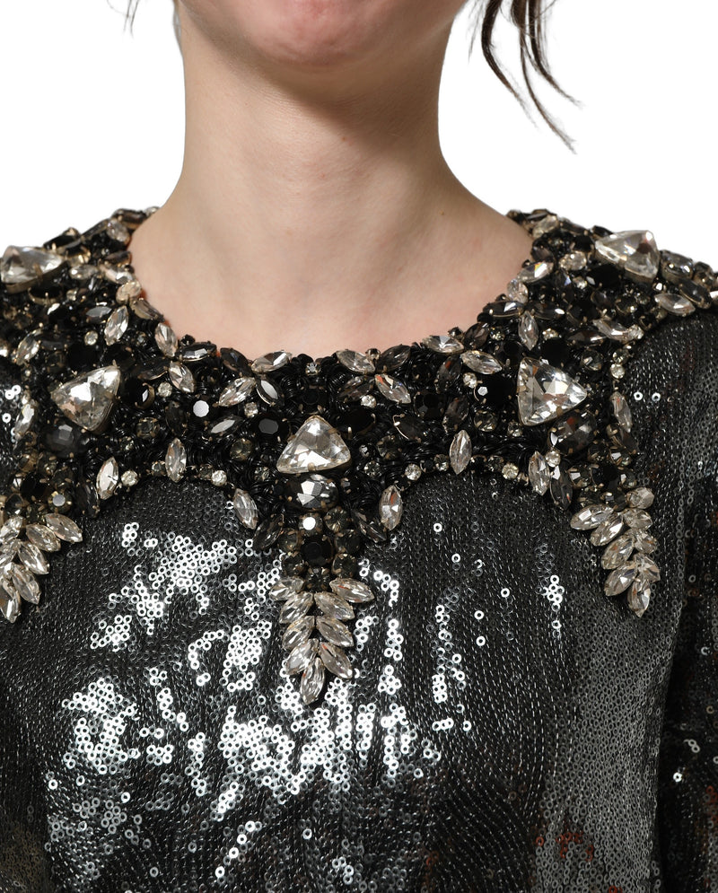Haut blouse Dolce & Gabbana gris métallisé orné de sequins
