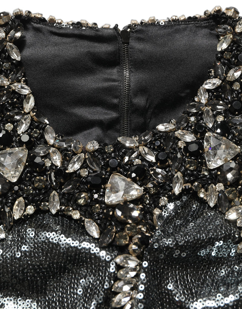 Haut blouse Dolce & Gabbana gris métallisé orné de sequins