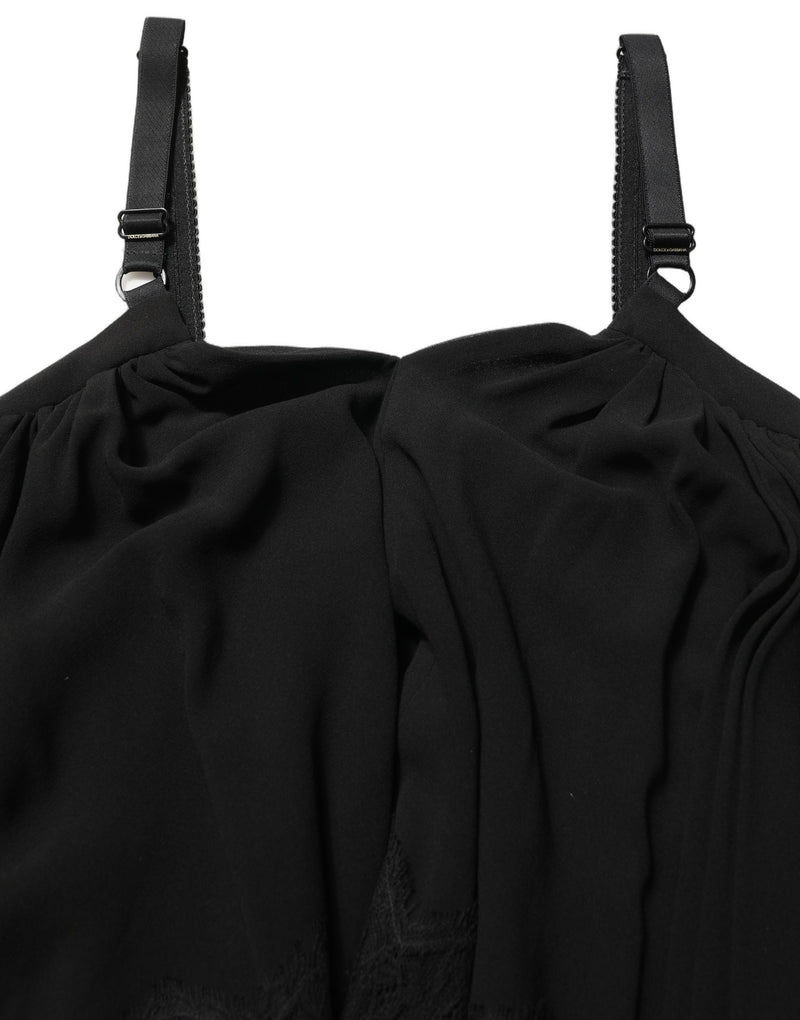 Blusa top smanicata a canotta in pizzo floreale nero Dolce & Gabbana