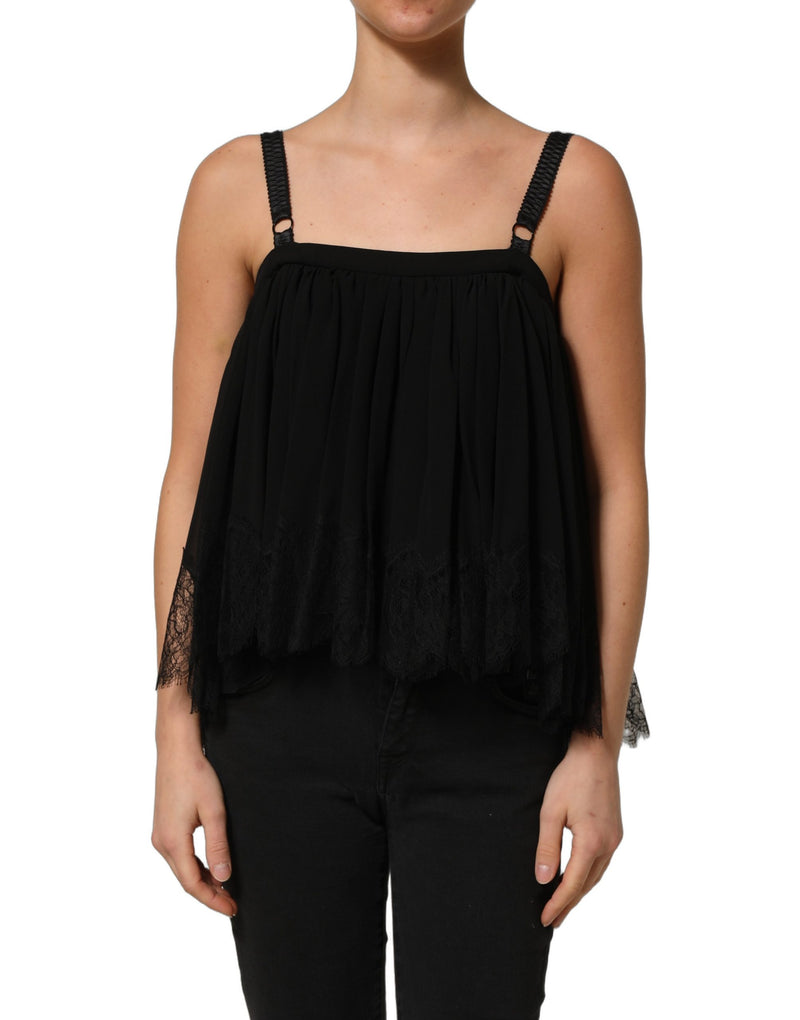 Blusa top smanicata a canotta in pizzo floreale nero Dolce & Gabbana