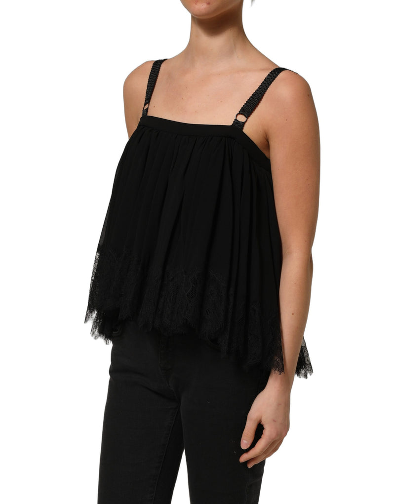 Blusa top smanicata a canotta in pizzo floreale nero Dolce & Gabbana