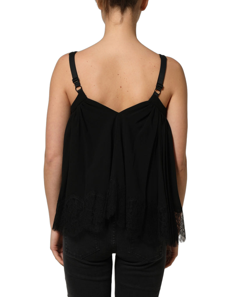 Blusa top smanicata a canotta in pizzo floreale nero Dolce & Gabbana