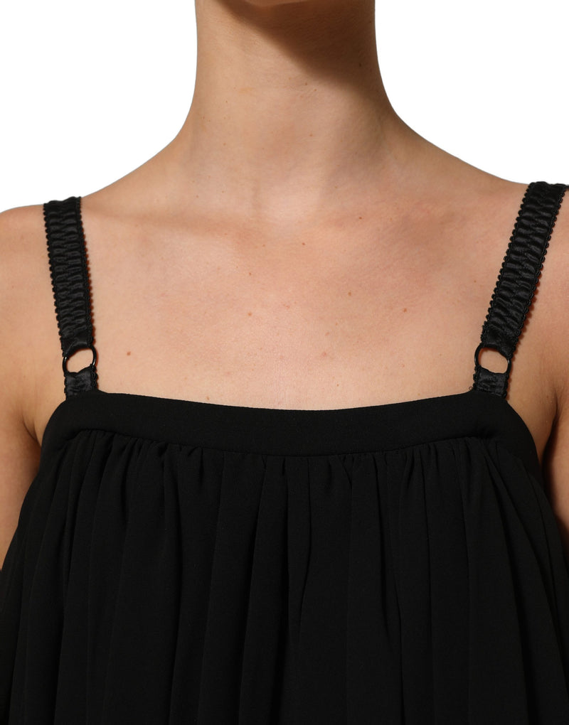 Blusa top smanicata a canotta in pizzo floreale nero Dolce & Gabbana