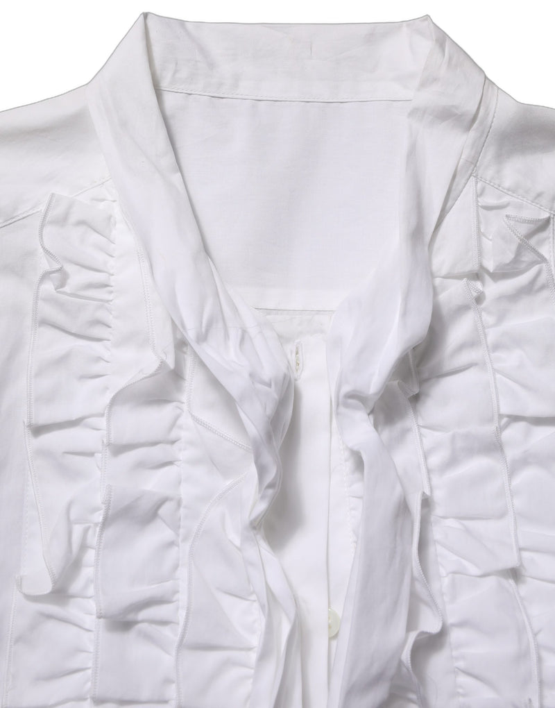 Haut blouse Dolce & Gabbana blanc à manches longues avec plastron volanté