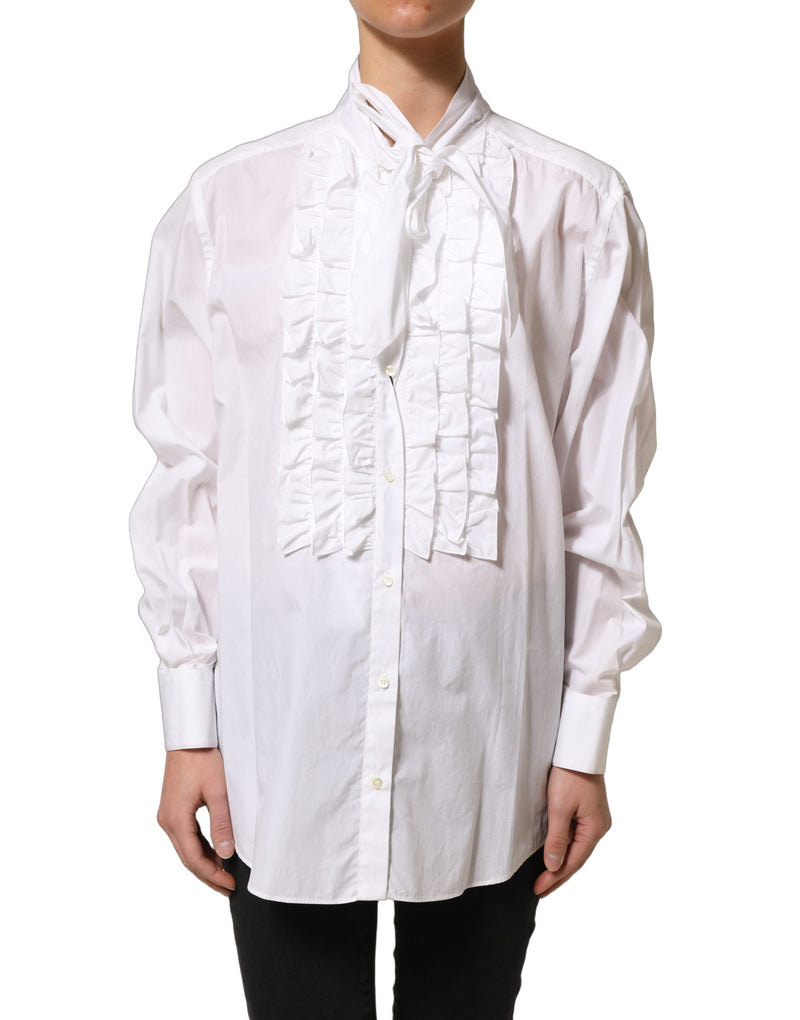 Haut blouse Dolce & Gabbana blanc à manches longues avec plastron volanté