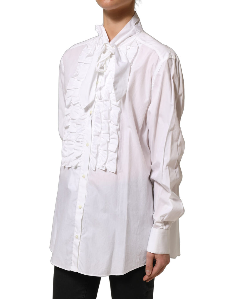 Haut blouse Dolce & Gabbana blanc à manches longues avec plastron volanté