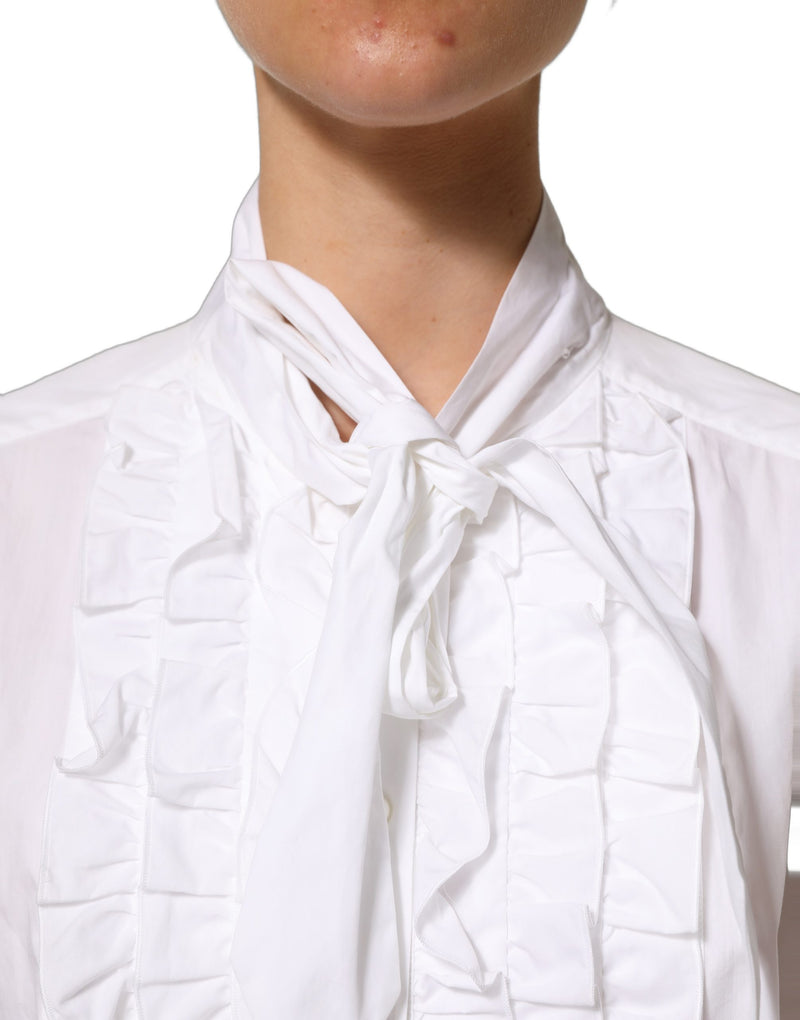 Haut blouse Dolce & Gabbana blanc à manches longues avec plastron volanté