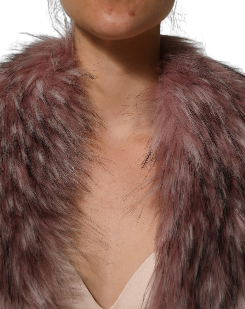 Haut gilet boléro Dolce & Gabbana rose en maille acrylique à effet fourrure
