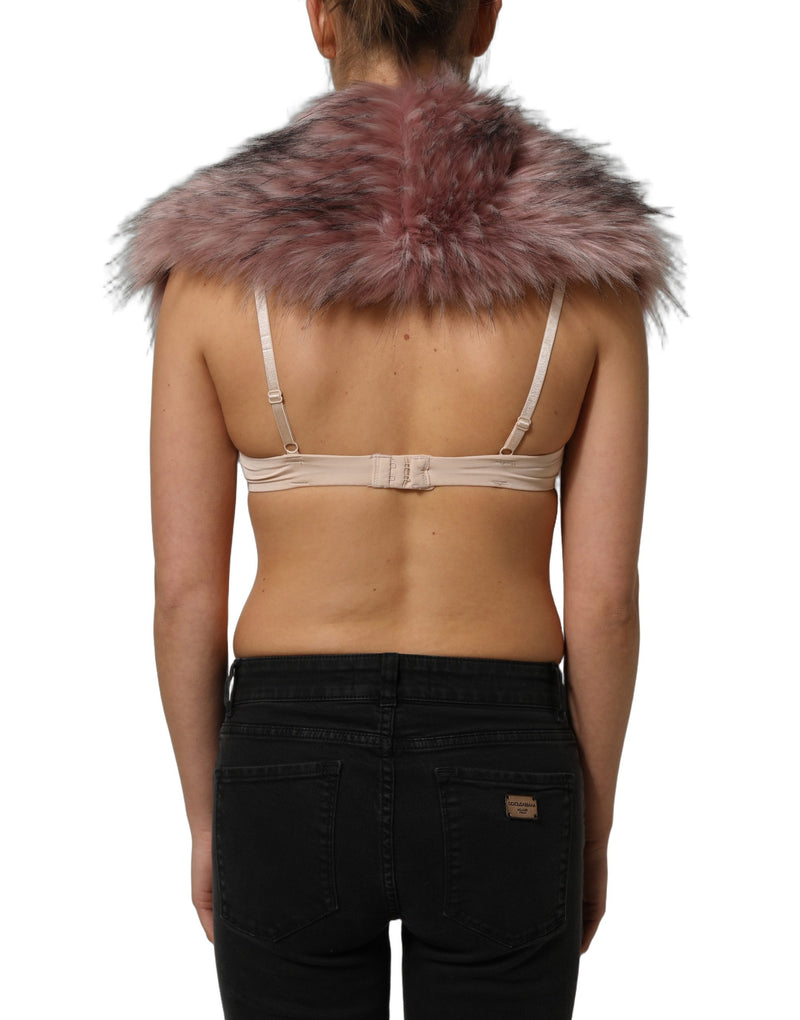 Haut gilet boléro Dolce & Gabbana rose en maille acrylique à effet fourrure