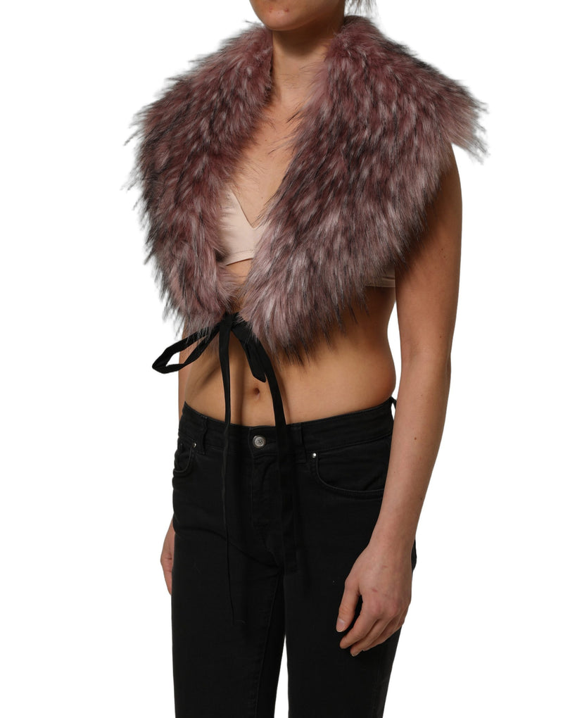 Haut gilet boléro Dolce & Gabbana rose en maille acrylique à effet fourrure