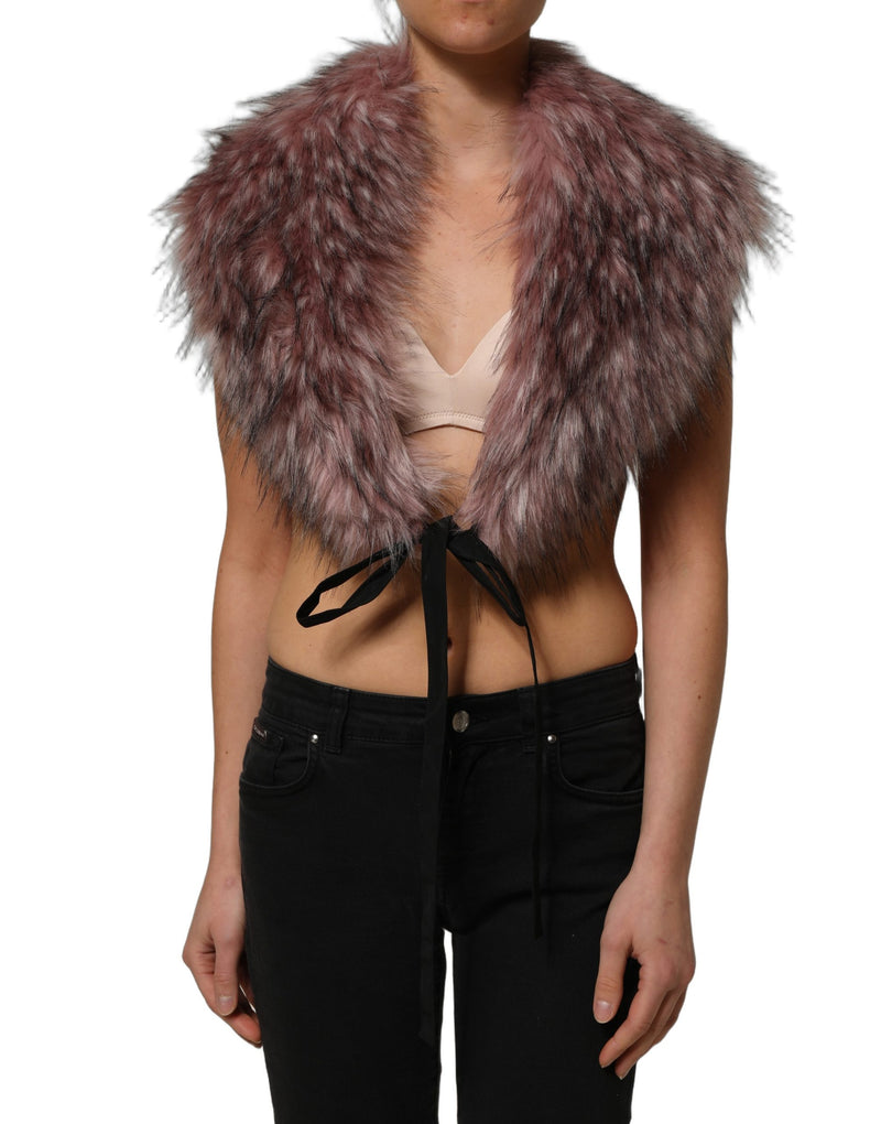 Haut gilet boléro Dolce & Gabbana rose en maille acrylique à effet fourrure