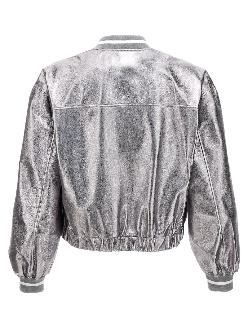 Brunello Cucinelli Silver Leather Bomber