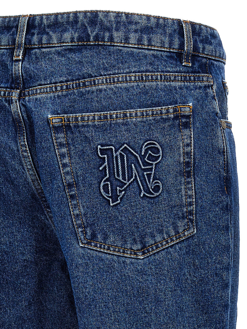 Palm Angels Blue Cotton Straight-Leg Jeans