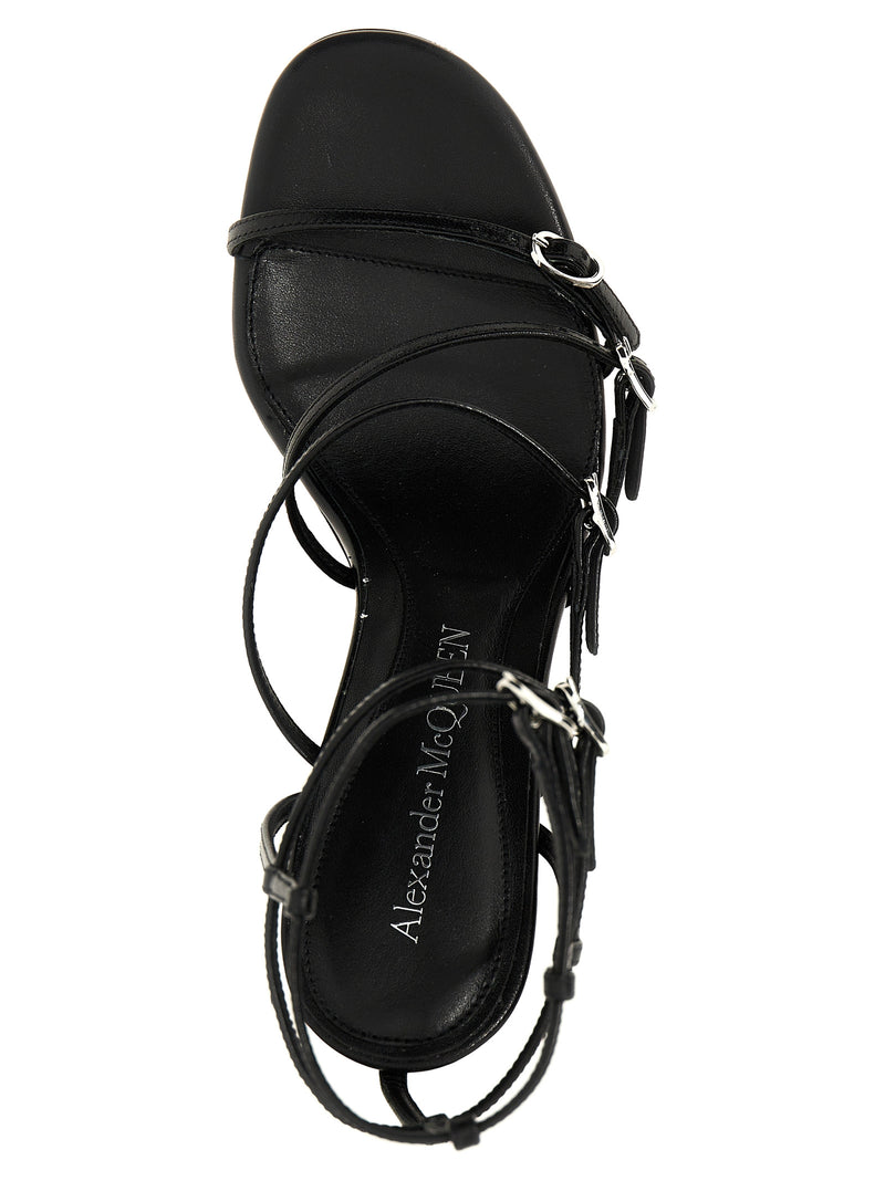 Alexander McQueen Black Lambskin Stiletto Heel Sandals
