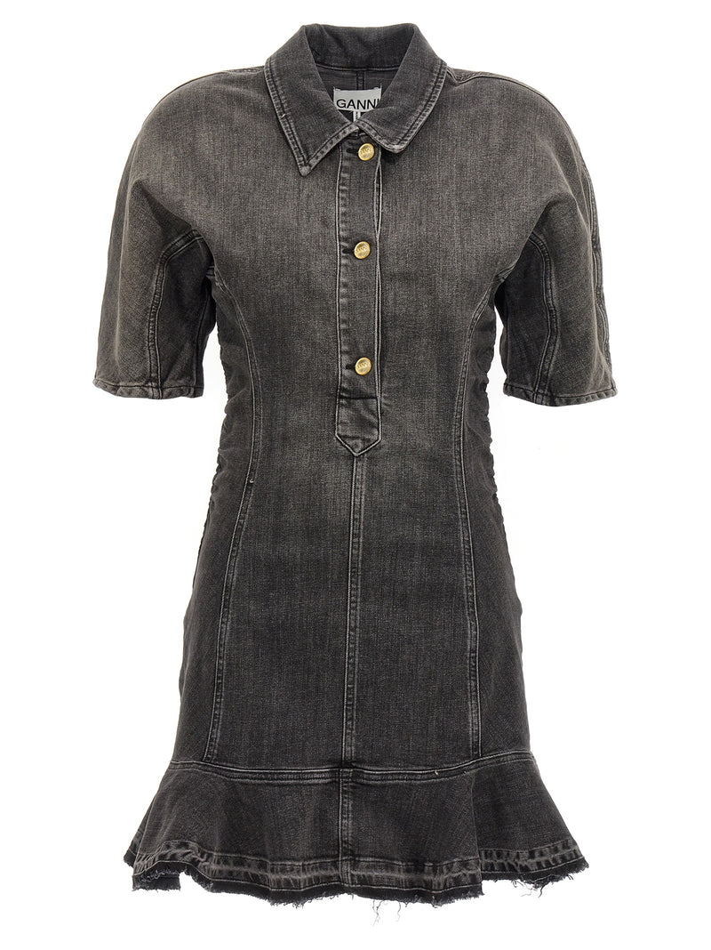 Ganni Black Cotton Short Dress