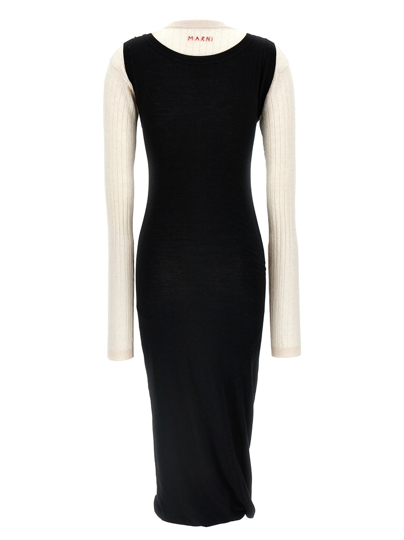 Marni Bicolor Wool Midi Dress