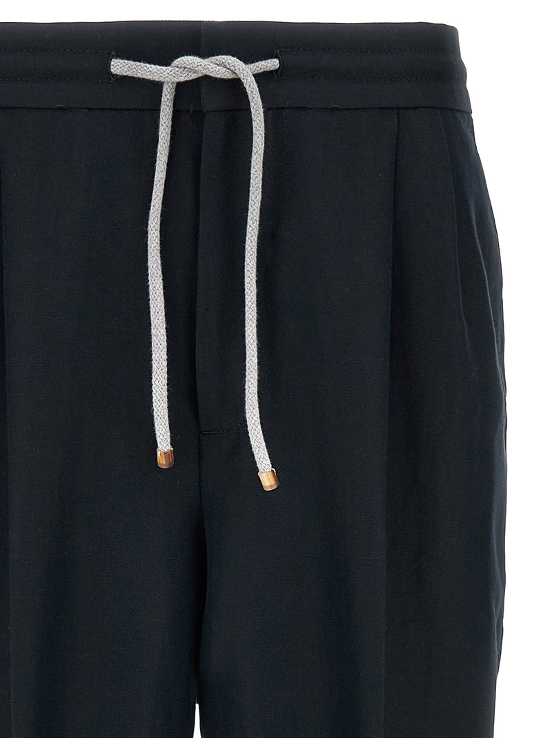 Brunello Cucinelli Blue Linen Casual Pants