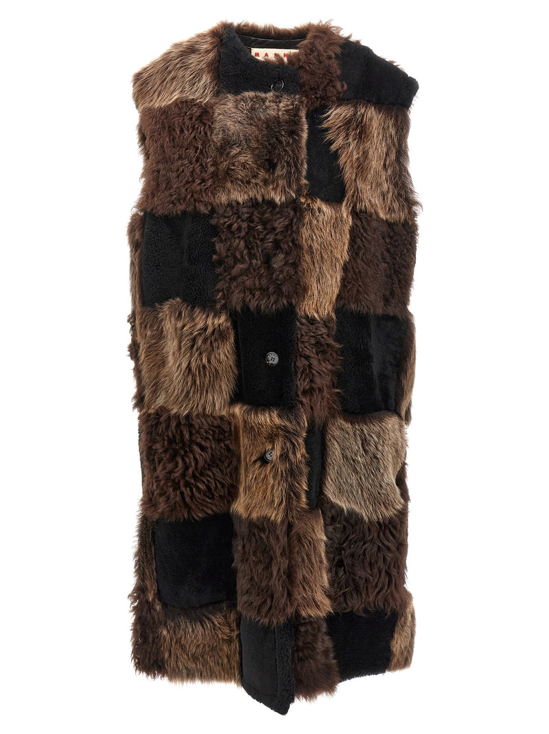 Marni Brown Lamb Fur Sleeveless Jacket