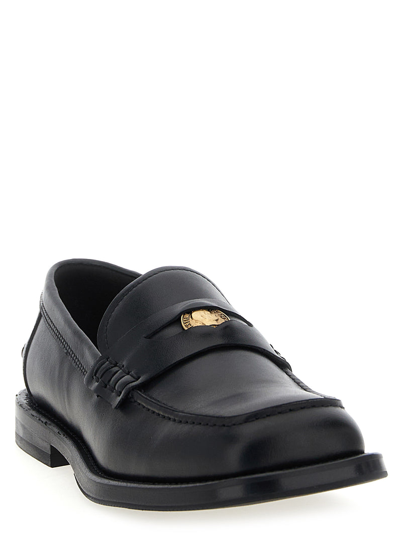 Moschino Black Velvet Leather Slip-On Loafers
