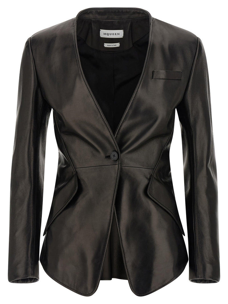 Alexander McQueen Black Lamb Leather Blazer