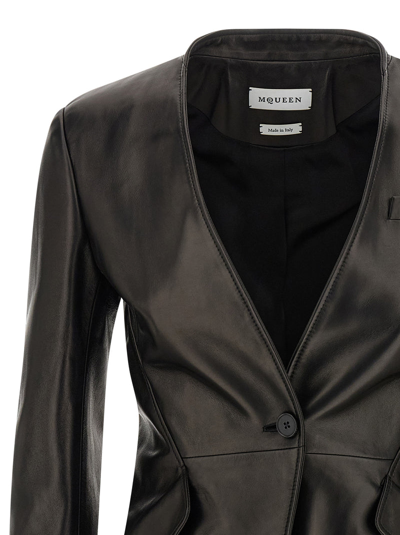 Alexander McQueen Black Lamb Leather Blazer