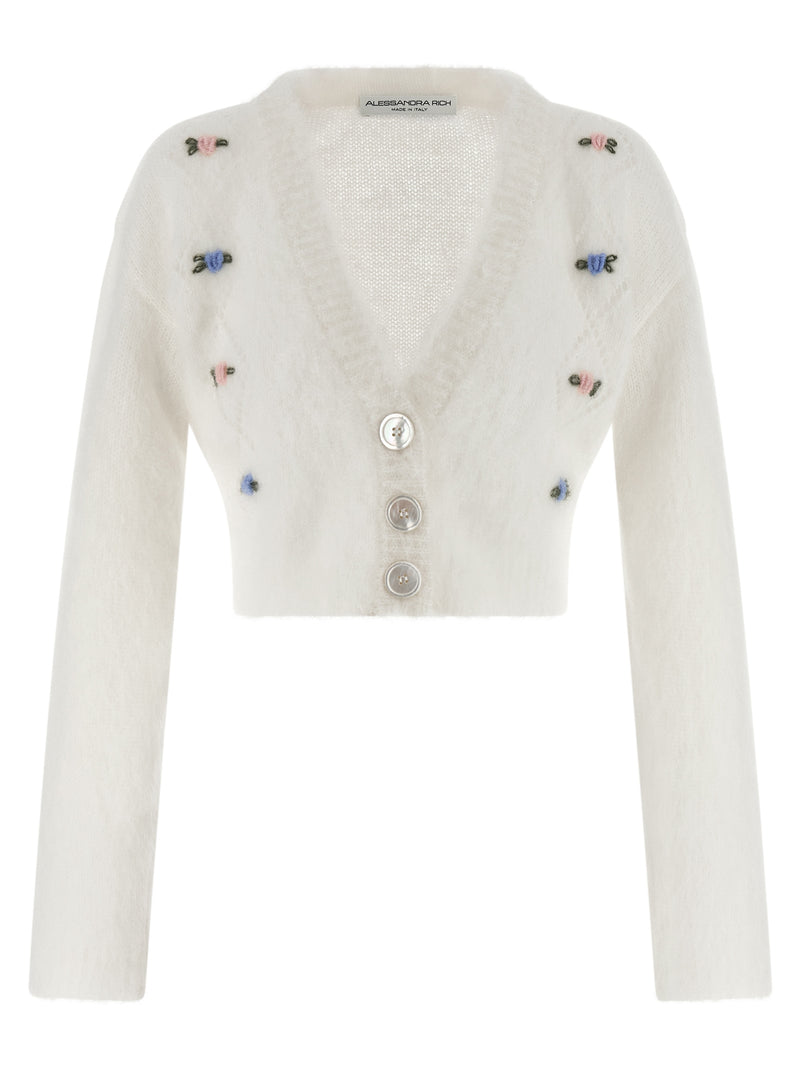 Alessandra Rich White Wool Cardigan
