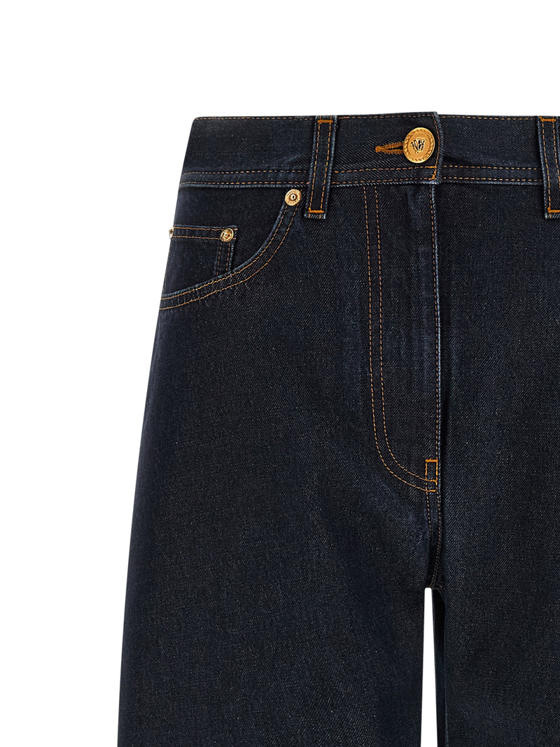 Versace Blue Cotton High-Waisted Jean