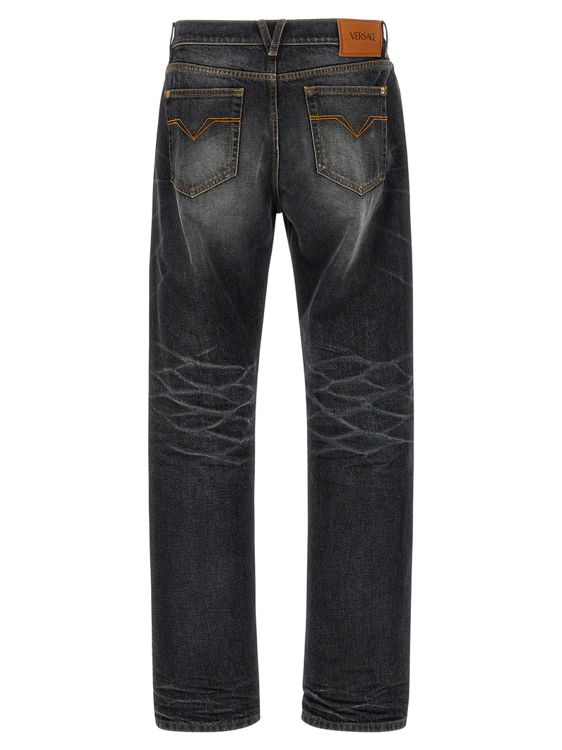 Versace Black Cotton Straight-Leg Jeans