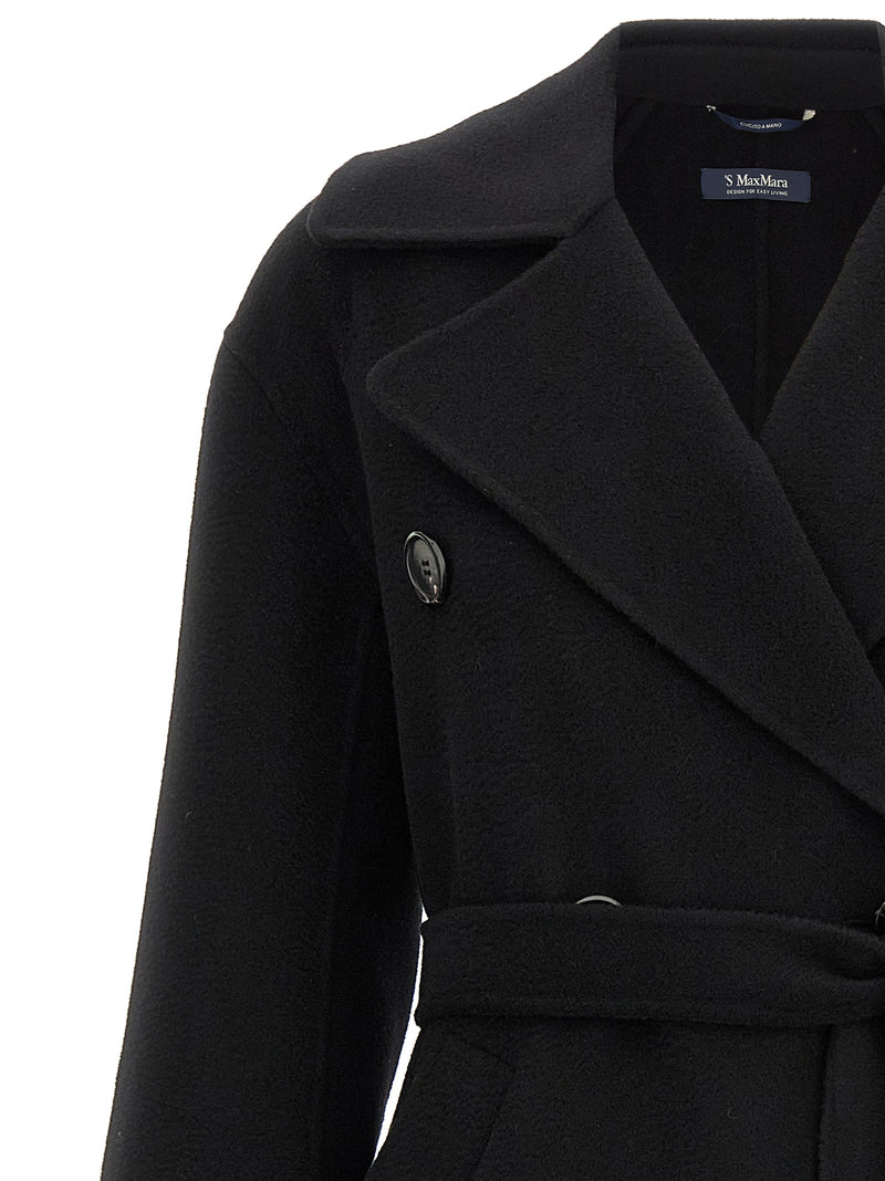 'S Max Mara Black Virgin Wool Coat