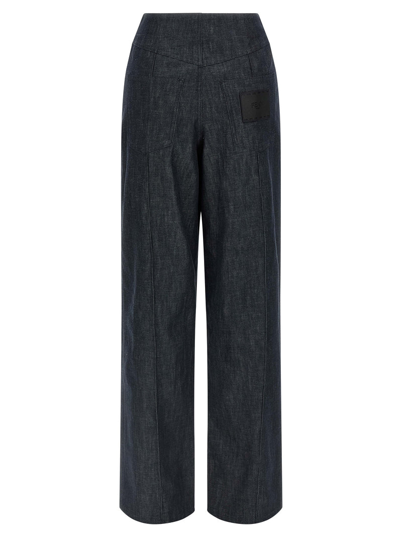Fendi Blue Cotton High-Waisted Jean
