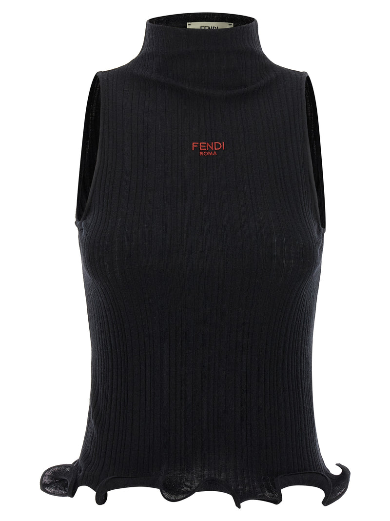 Fendi Black Polyester Sleeveles T-Shirt