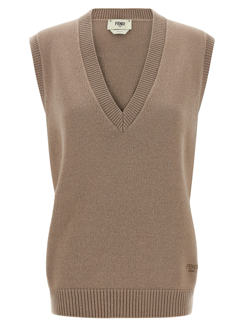 Fendi Beige Cashmere Sleeveless Jacket