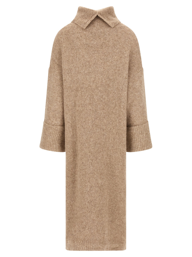 Robe midi en alpaga beige et cuir Entire Studios