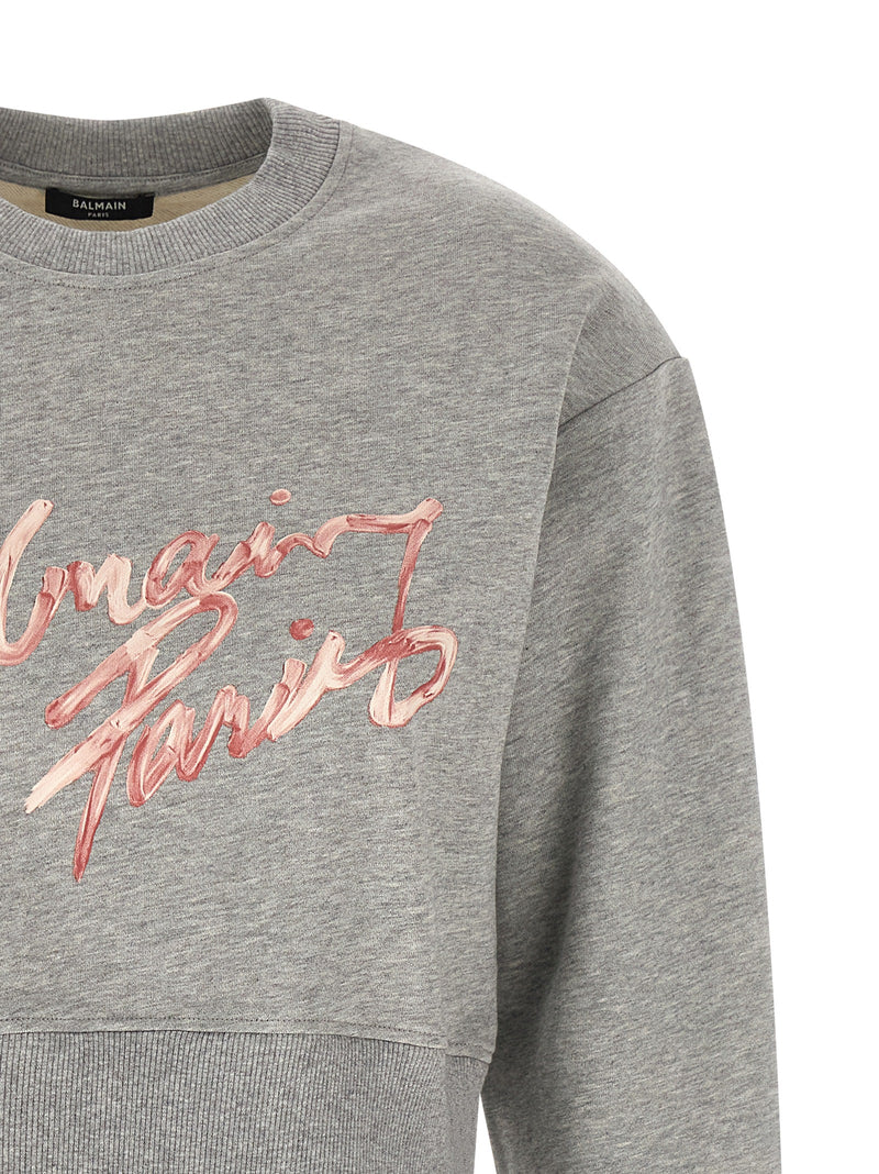 Balmain Gray Cotton Sweatshirt