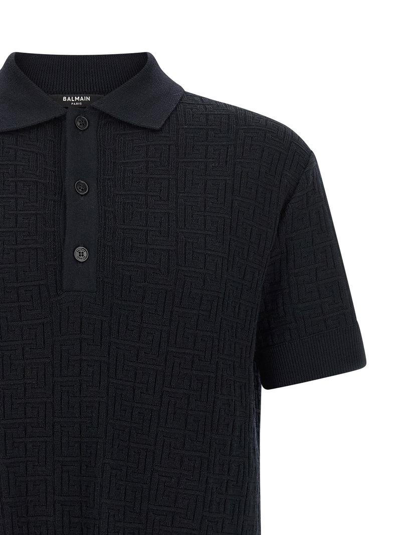Balmain Blue Wool Polo Shirt