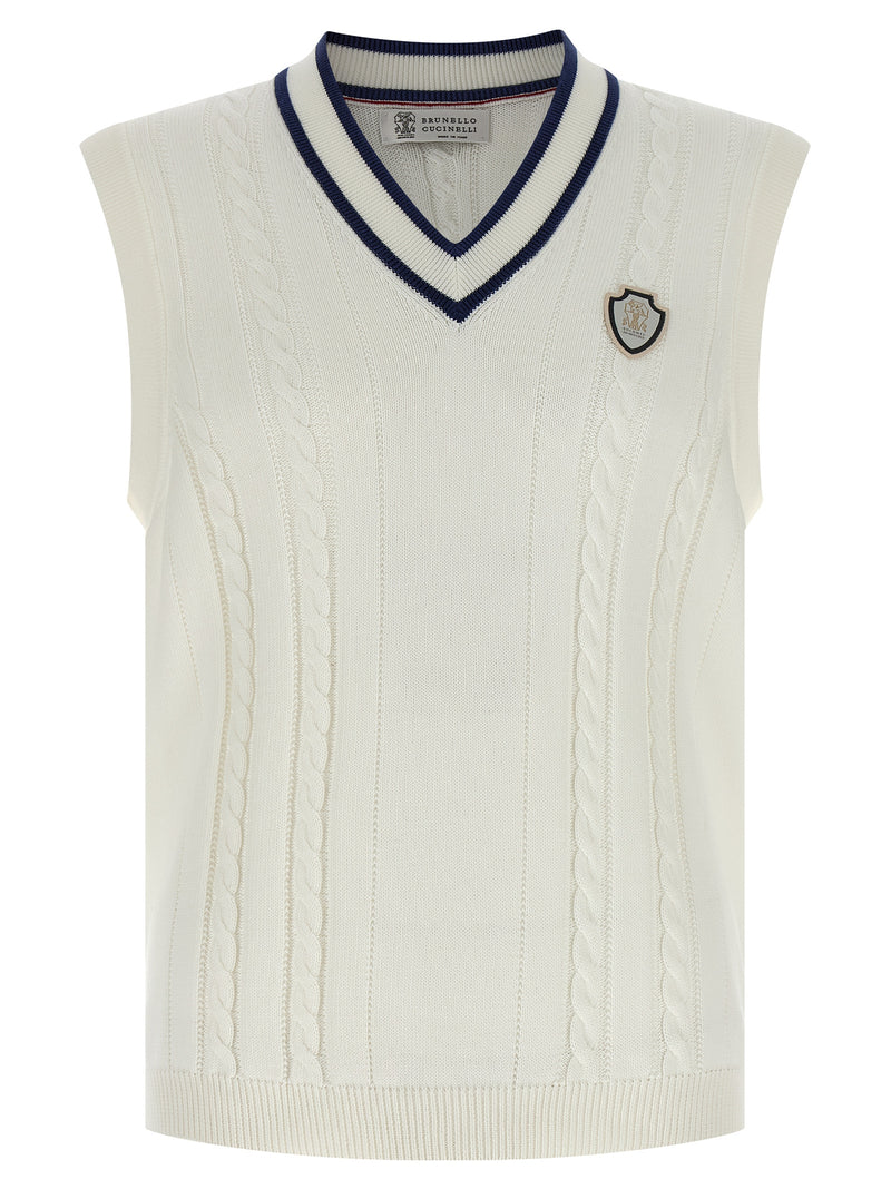 Brunello Cucinelli White Cotton Sleeveles Sweater