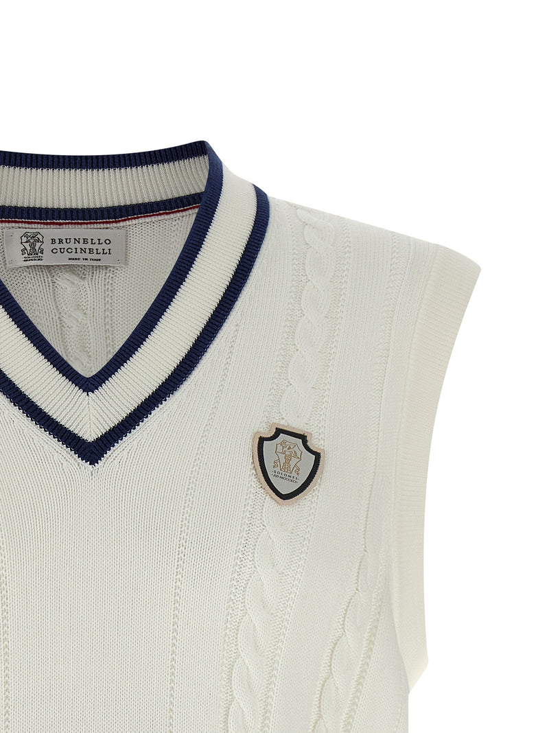 Brunello Cucinelli White Cotton Sleeveles Sweater