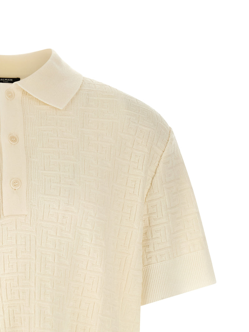 Balmain White Wool Polo Shirt