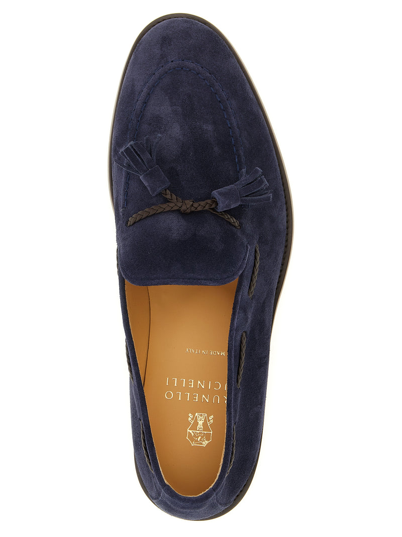 Brunello Cucinelli Blue Calfskin Slip-On Loafers